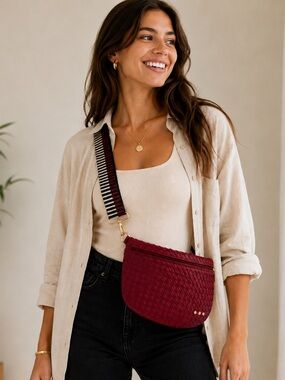 Pretty Simple Westlyn Woven Bum Bag Vegan Leather Sangria Adjust High Quality